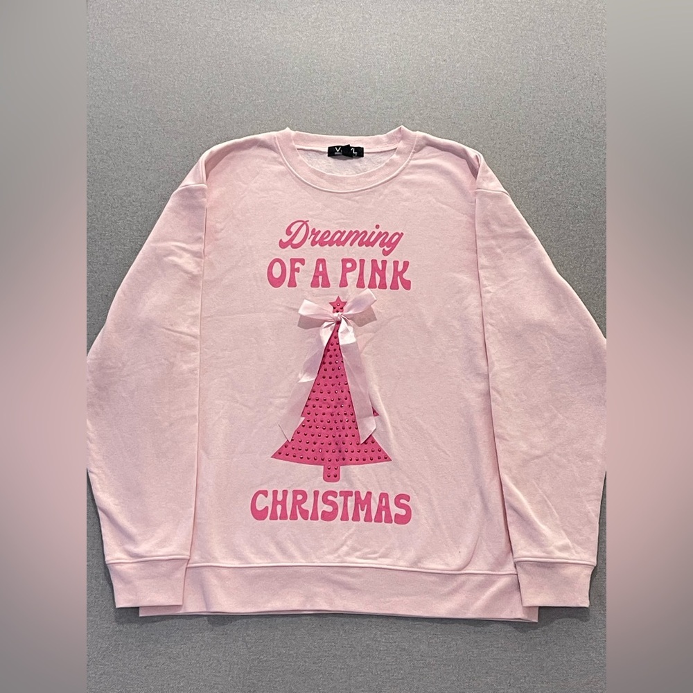 VIM Collections Pink Christmas Graphic Sweatshirt L | Holiday Crewneck